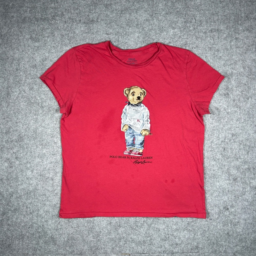 Polo Ralph Lauren T Shirt Kids Large Red Polo Bear Graphic Short Sleeve Cotton
